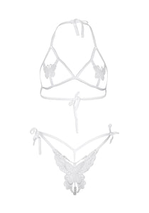 Bralette set with pearls and crotchless thong