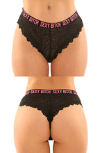Cheeky Lace Panty and Strappy Microfiber Thong with "Sexy Bitch" - PACK