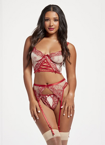 Elegant sheer floral bustier set with garters