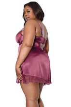 Sexy Plum Lace Stretch Satin Side Slit Chemise Plus Size From The Left
