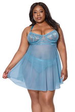 Floral lace blue babydoll set