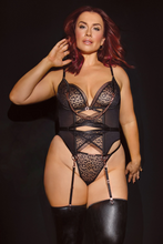 Sexy black mesh bustier set with chains