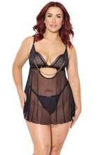 Sexy black mesh babydoll set with metal chain