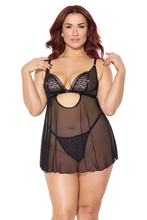 Sexy black mesh babydoll set with metal chain