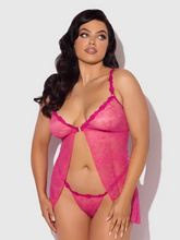 Sweet pink lace openable cup babydoll set