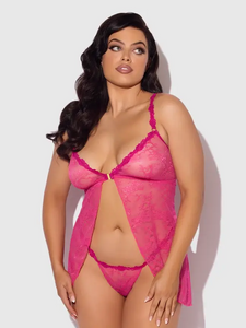 Sweet pink lace openable cup babydoll set