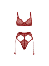 Striking hot red two-tone lace bra set