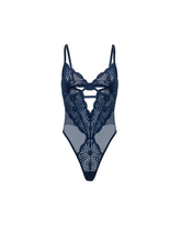 Sexy navy blue sheer mesh bodysuit