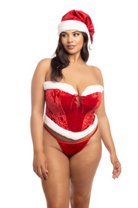 Holiday Santa velvet lingerie bustier set