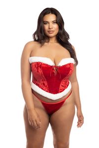 Holiday Santa velvet lingerie bustier set