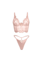 Romantic bustier set with embroidered mesh and beautiful heart ring details