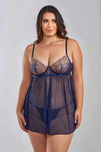 Navy blue lace babydoll set