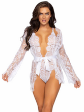 Floral lace bodysuit with a matching robe