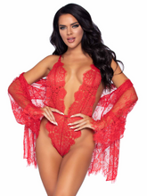 Floral lace bodysuit with a matching robe