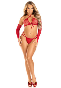 Sexy red bra set with gloves