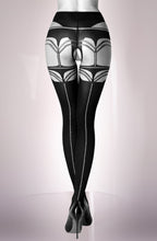 Stunning Black Crotchless Tights with Faux Brief, Suspender Belt, Straps, and Back Centre Seam