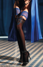 Sensual sheer hold ups with in striking blue and black
