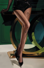 Stunning crotchless sleek tights adorned with the words 'Why Not'
