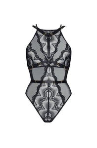 Senusal black bodysuit with harness