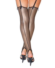 Metallic footless seamed fishnet stockings