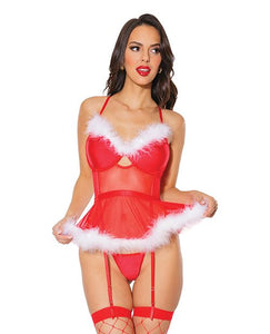 Holiday Santa red bustier set with marabou trim
