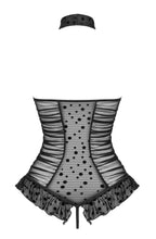 Sexy black crotchless bodysuit with polka dot pattern