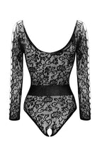 Sexy fishnet black crotchless bodysuit
