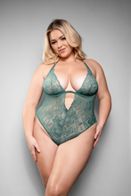 Sensual green lace bodysuit with chains