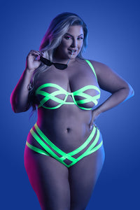 Glow in the dark lingerie - neon strappy bra set