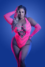 Rhinestone Embellished UV Reactive Seamless Bodysuit and Matching Gloves