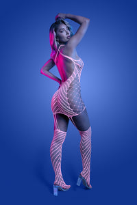 GLow in the dark lingerie - fishnet bodystosking