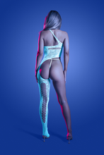 Glow in the Dark White Floral Knit Asymmetrical Bodystocking & Panty
