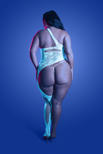 Glow in the Dark White Floral Knit Asymmetrical Bodystocking & Panty