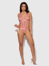 Sensual light rose Lace & Satin Drop Off Bodysuit