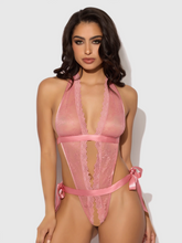 Sensual light rose Lace & Satin Drop Off Bodysuit