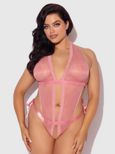 Sensual light rose Lace & Satin Drop Off Bodysuit