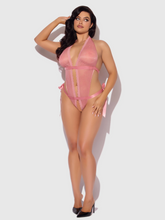 Sensual light rose Lace & Satin Drop Off Bodysuit