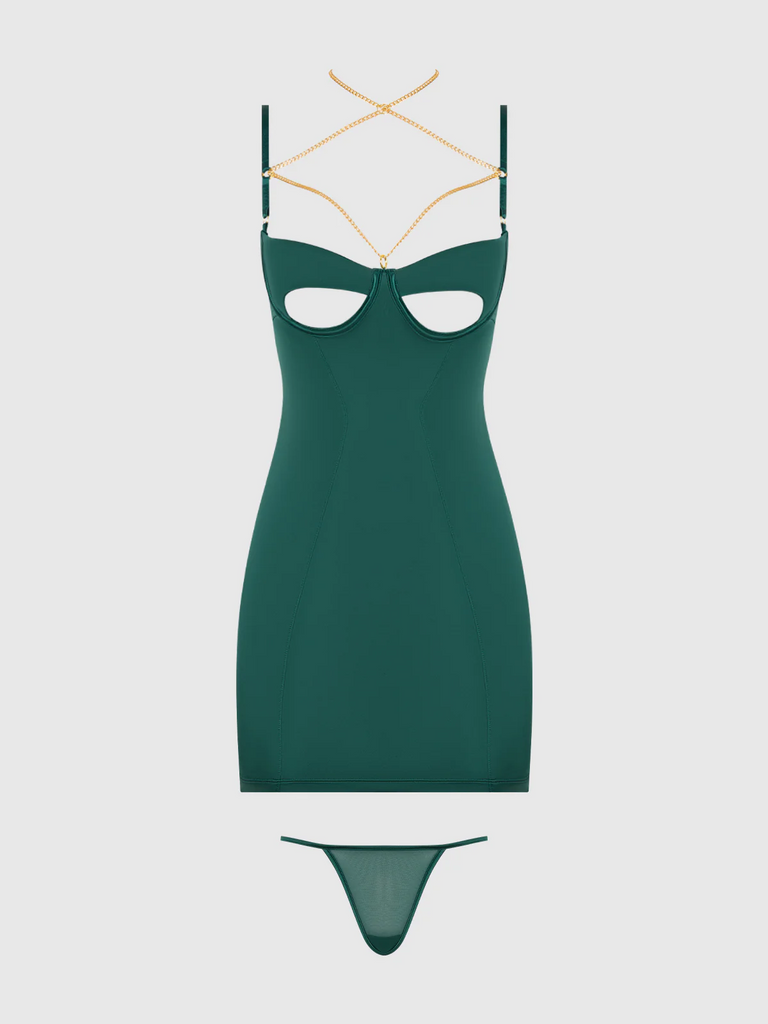 Luxurious emerald green lingerie chemise set with chains – Max Magnus Shop