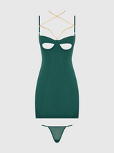 Luxurious emerald green lingerie chemise set with chains