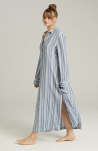 Organic cotton maxi shirt - French navy stripe