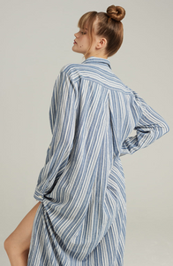 Organic cotton maxi shirt - French navy stripe