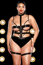 Black Peek-A-Boo Vinyl Bodysuit with Choker & Removable Garter Stays