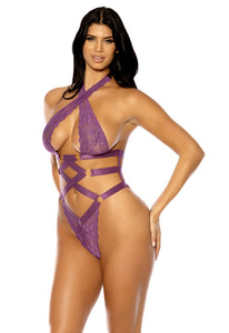 Sexy purple lace strappy bodysuit