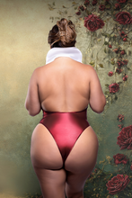 Red Foiled Mesh Halloween Teddy | Plunge Bodysuit with Removable Collar