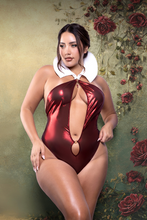 Red Foiled Mesh Halloween Teddy | Plunge Bodysuit with Removable Collar