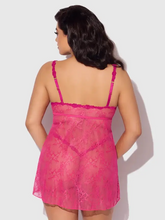 Sweet pink lace openable cup babydoll set