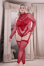 Hot red footless gartered bodystocking