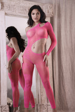 Sexy one shoulder pink bodystocking