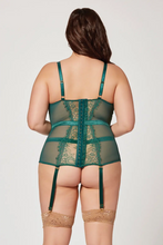 Exclusive emerald green eyelash lace and satin bustier