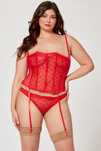 Red Valentines heart embroidered bustier set
